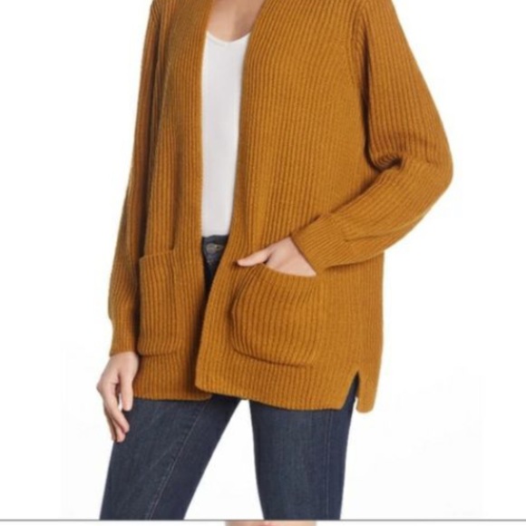 Madewell Nolan Ribbed Cardigan Open Front Sweater w/ Pockets - Picture 2 of 7